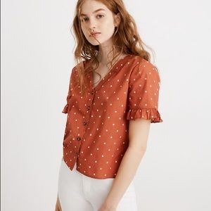 Madewell Village Ruffle-Sleeve Shirt Polka Dot L